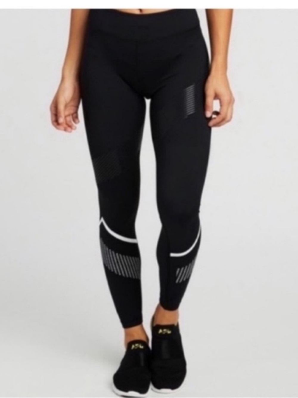 Lilybod Soulcycle Black White Stripe Dot High Waist Leggings size medium
